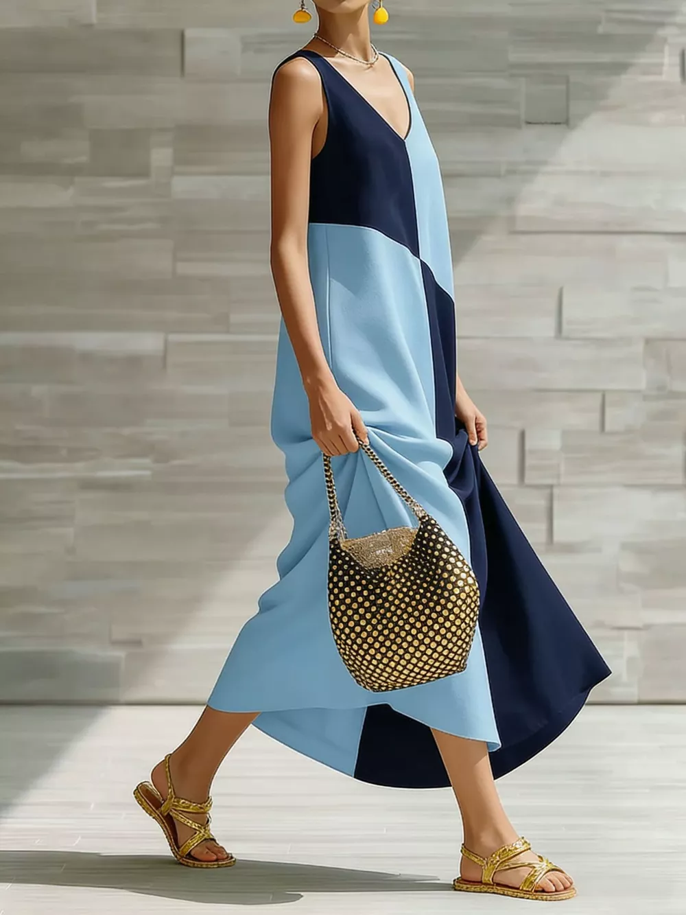 Color Block Sleeveless Maxi Dress, image 5