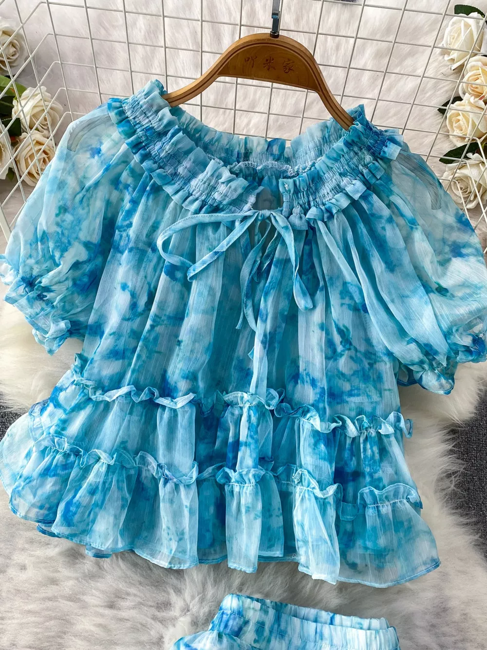 Floral Print Ruffle Hem Blouse and Skirt Set, image 11