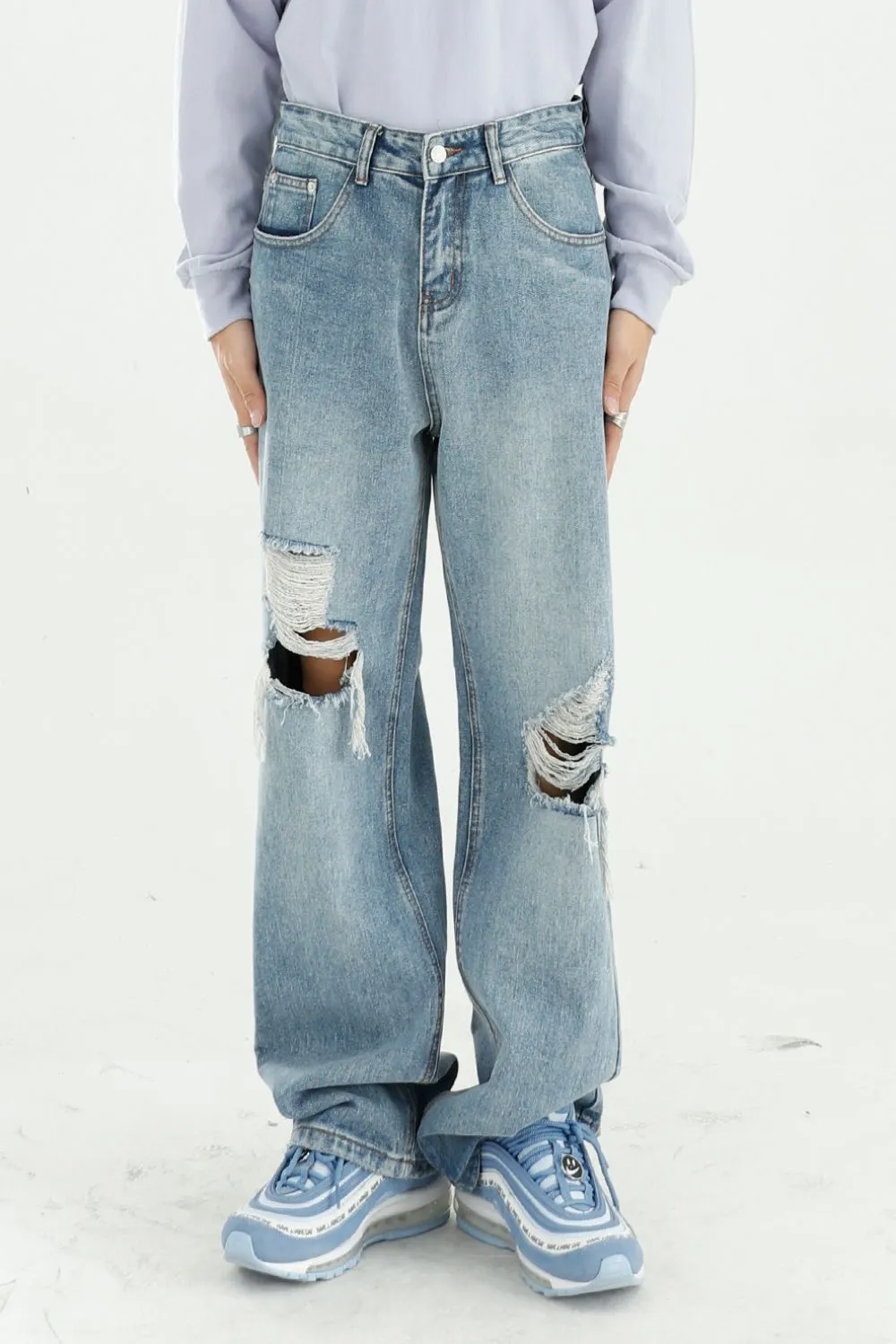 Distressed Wide Leg Jeans with Pockets, image 2