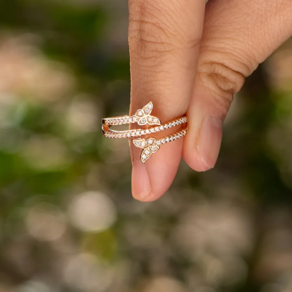925 Sterling Silver Inlaid Zircon Butterfly Ring, image 6