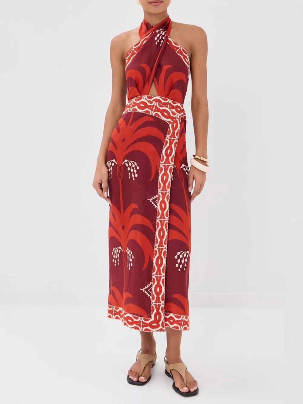 Tropical Print Halter Neck Wrap Dress, image 2