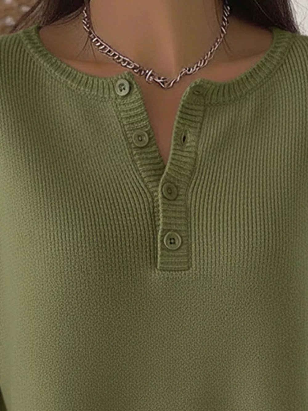 Full Size Half Button Long Sleeve Knit Top Plus Size, image 10