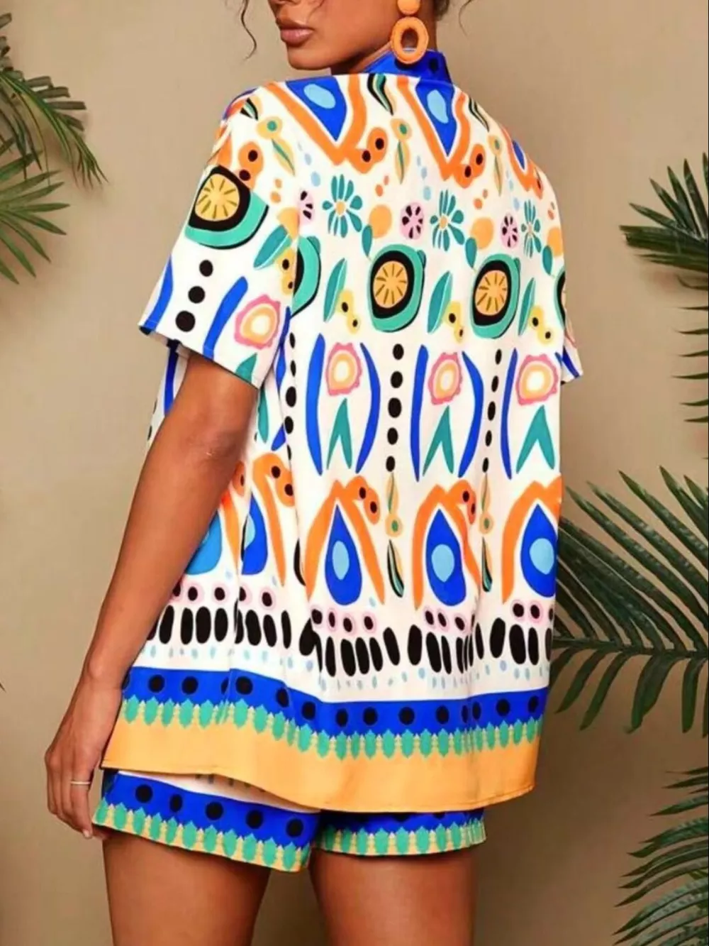 Printed Open Front Cardigan and Shorts Set, image 4