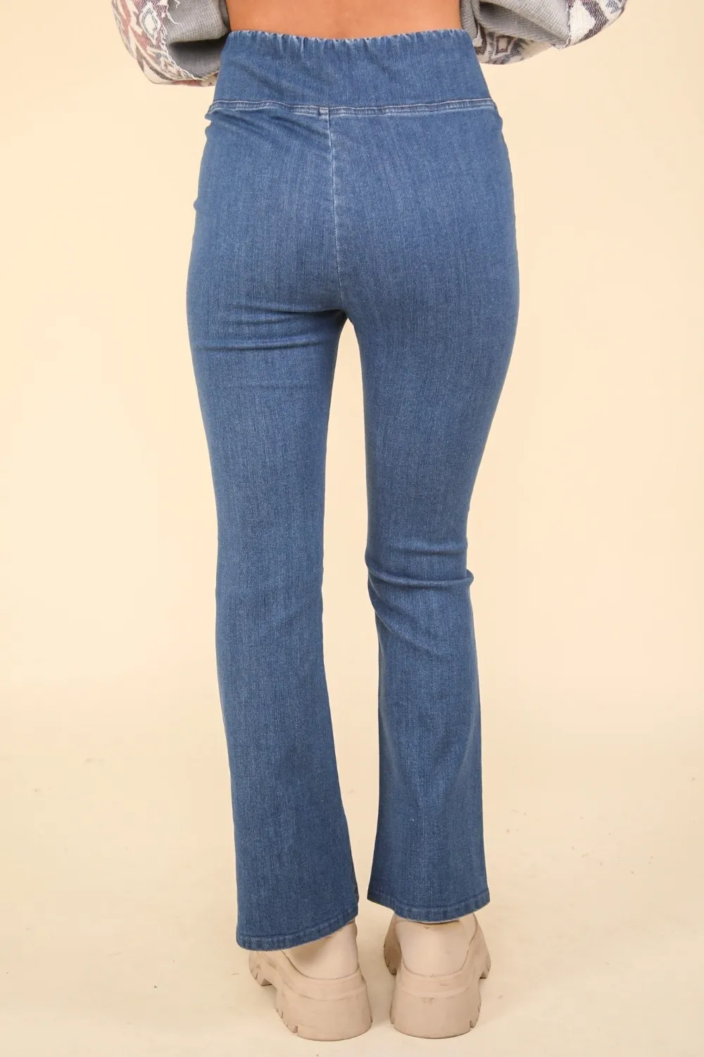 Washed Denim Stretchy Crossover Waist Leggings, image 2