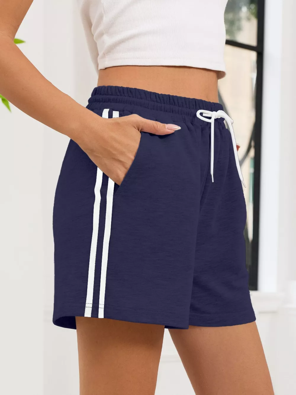 Striped Trim Drawstring Shorts, image 17