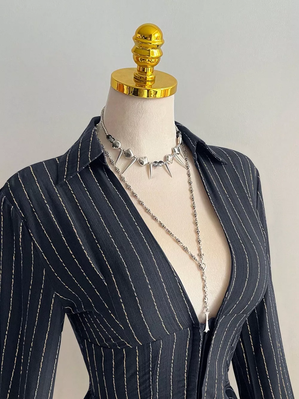 Striped Long Sleeve Fitted Blouse, image 2