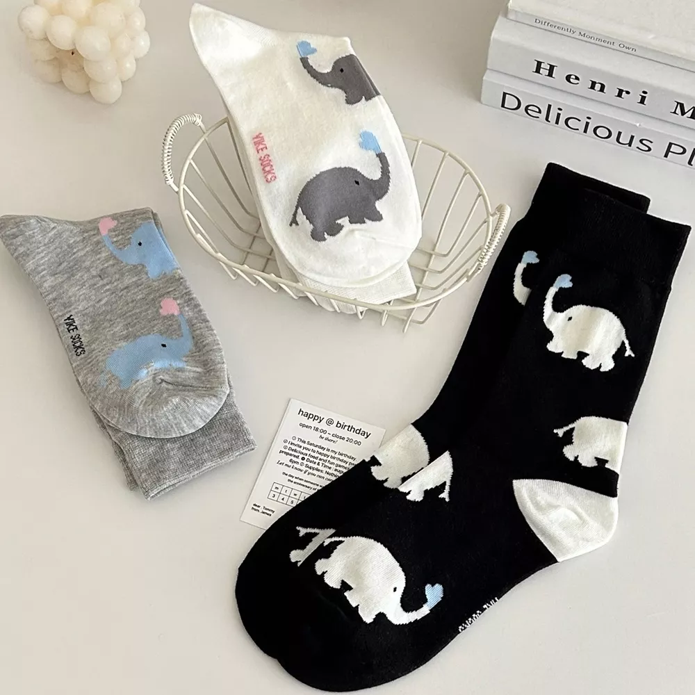 Elephant Pattern Crew Socks, image 3