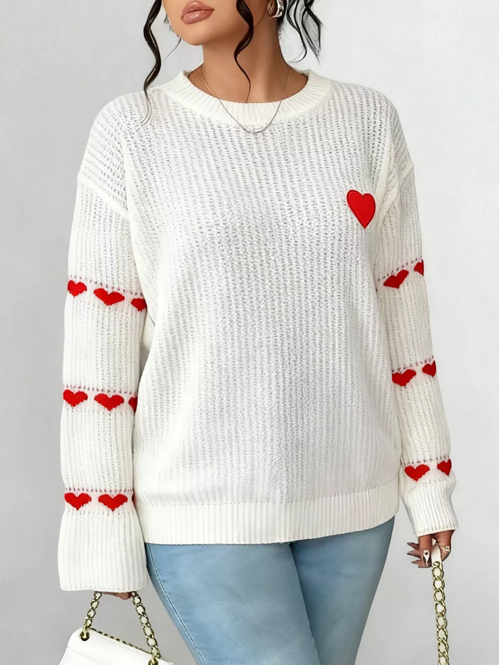Heart Pattern Round Neck Sweater, image 4