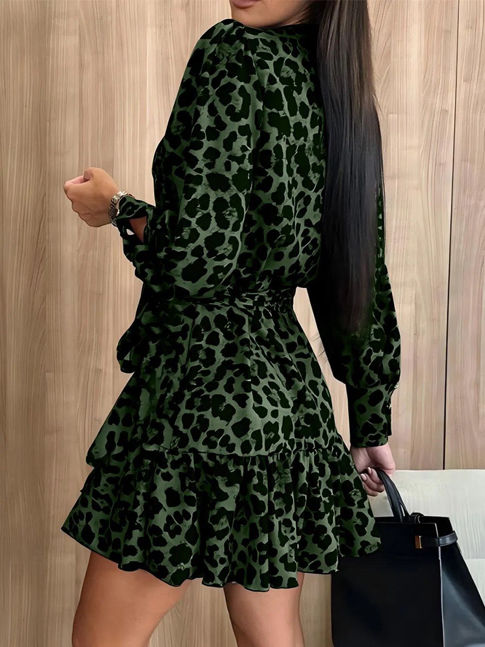 Tied Leopard Surplice Long Sleeve Dress, image 15