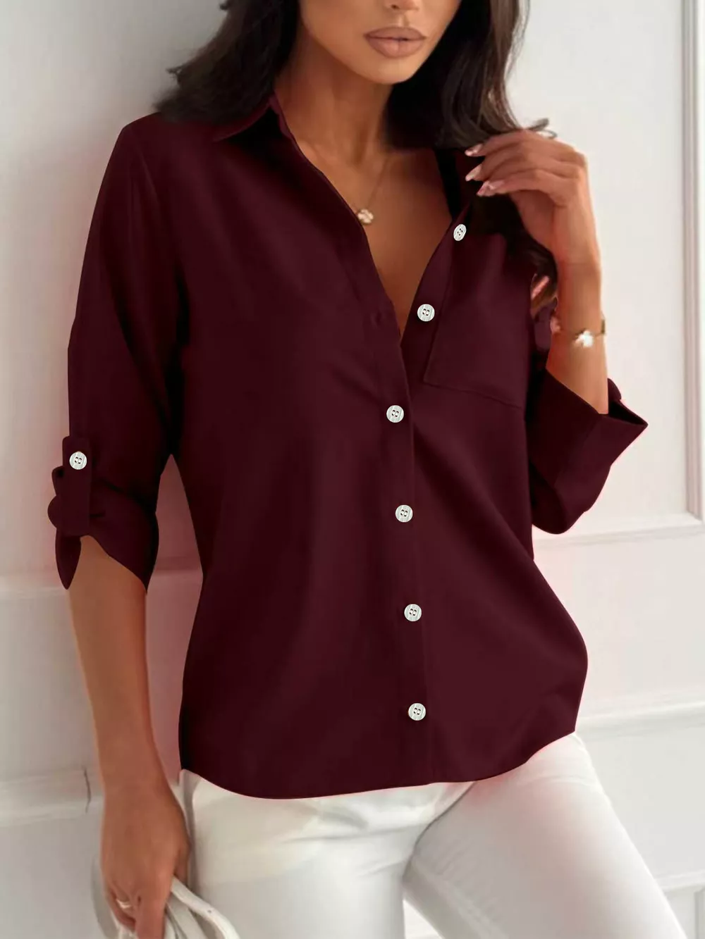 Button-Down Roll-Up Sleeve Shirt