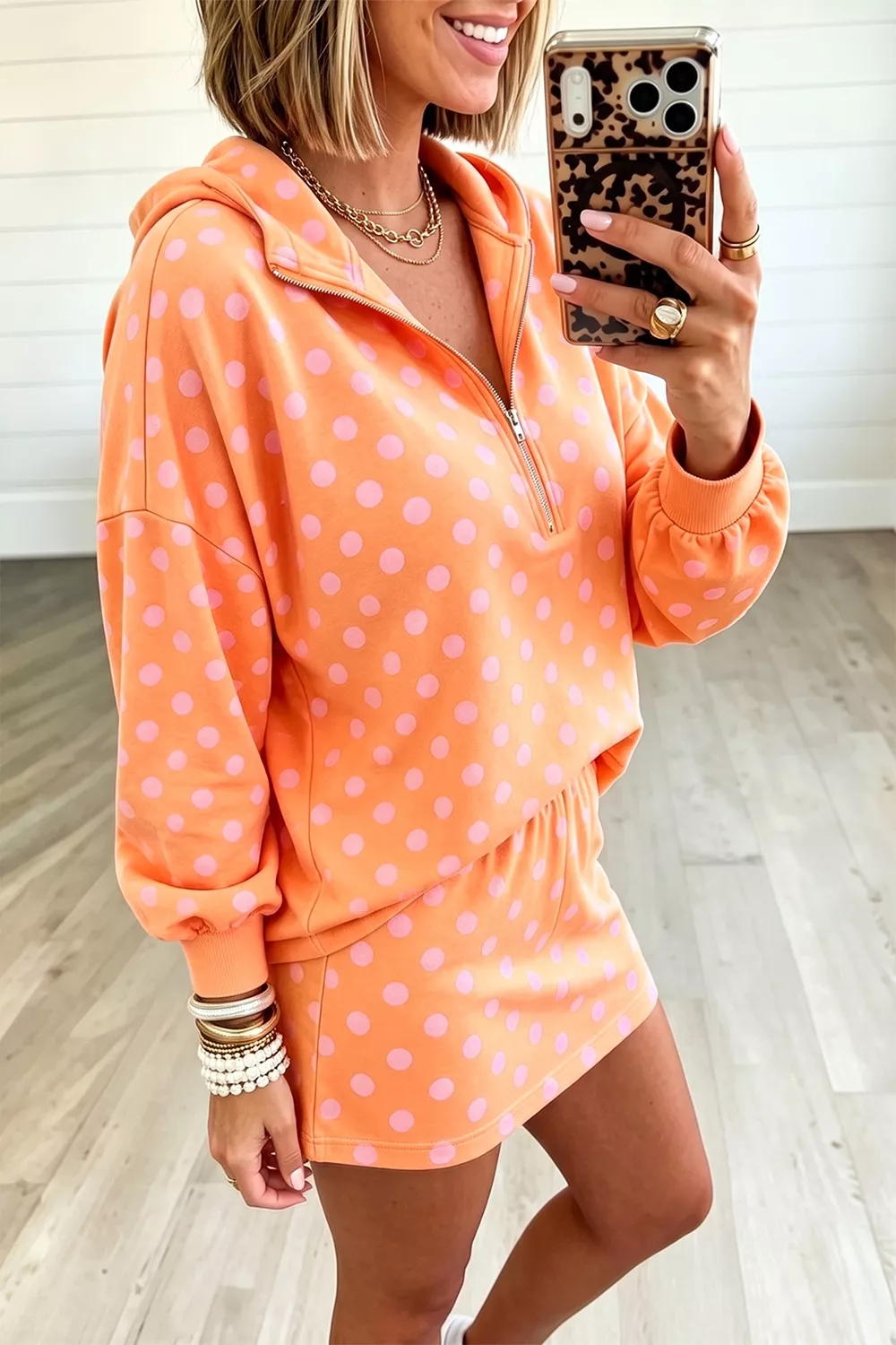 Polka Dot Quarter-Zip Hoodie and Skirt Set, image 3