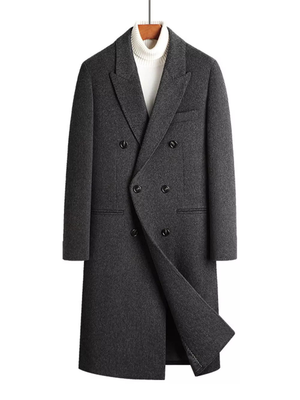 Men's Wool Blend Double-Breasted Overcoat, image 7