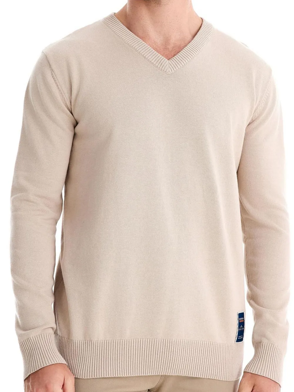 Men's Ribbed Hem V-Neck Long Sleeve Sweater, image 2