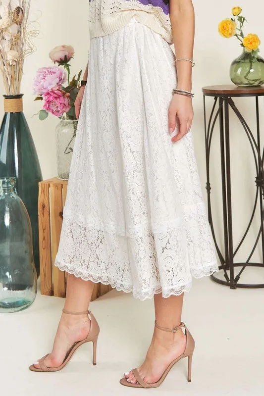 Elastic Waist Lace Midi Skirt, image 3