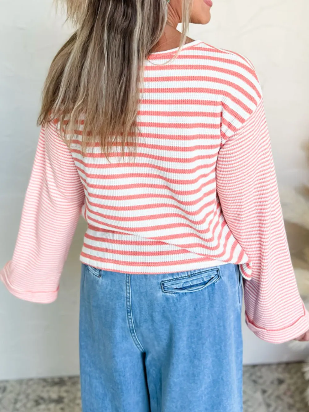 Striped Long Sleeve Ribbed Blouse, image 7
