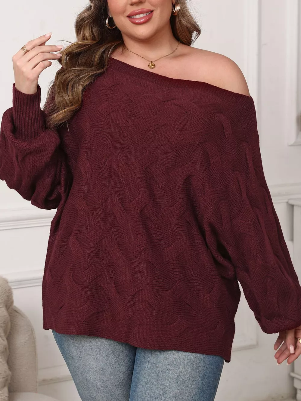 Plus Size Off-Shoulder Long Sleeve Sweater, image 6