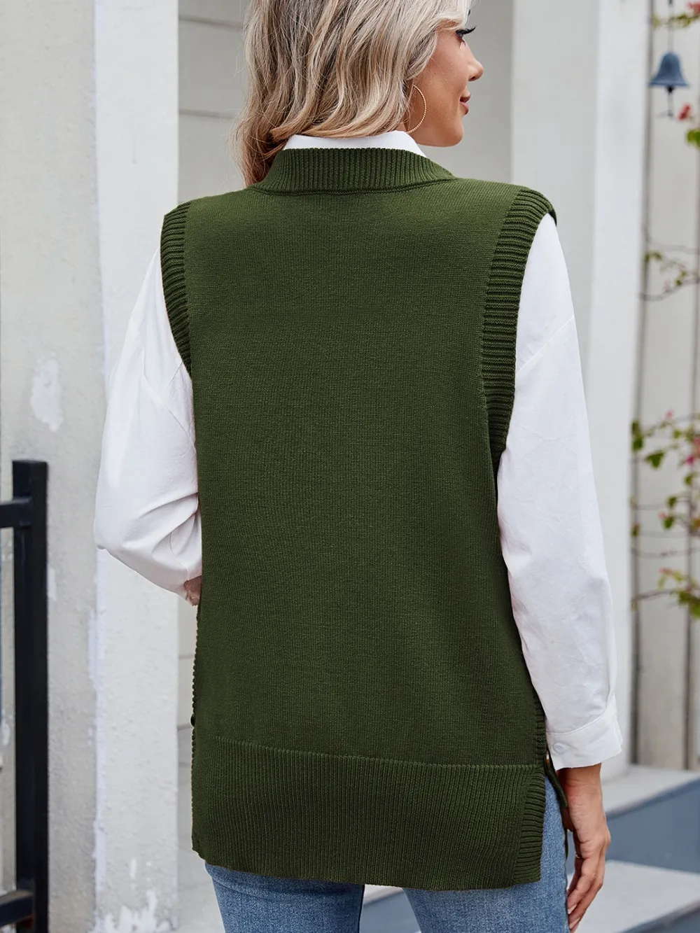 Buttoned Round Neck Sweater Vest, image 22