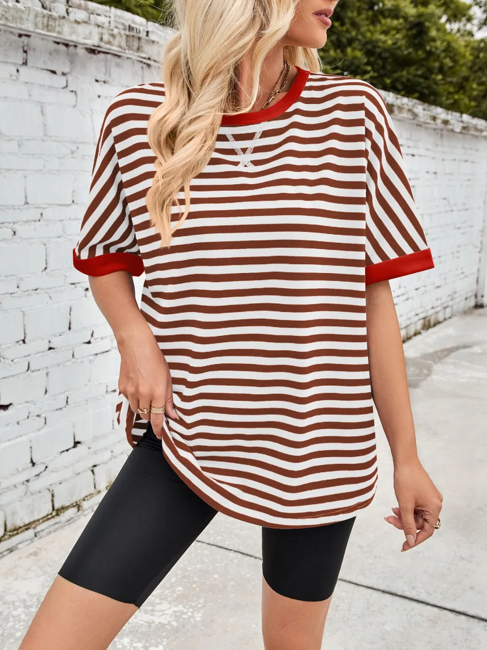 Striped Round Neck Half Sleeve T-Shirt, image 29