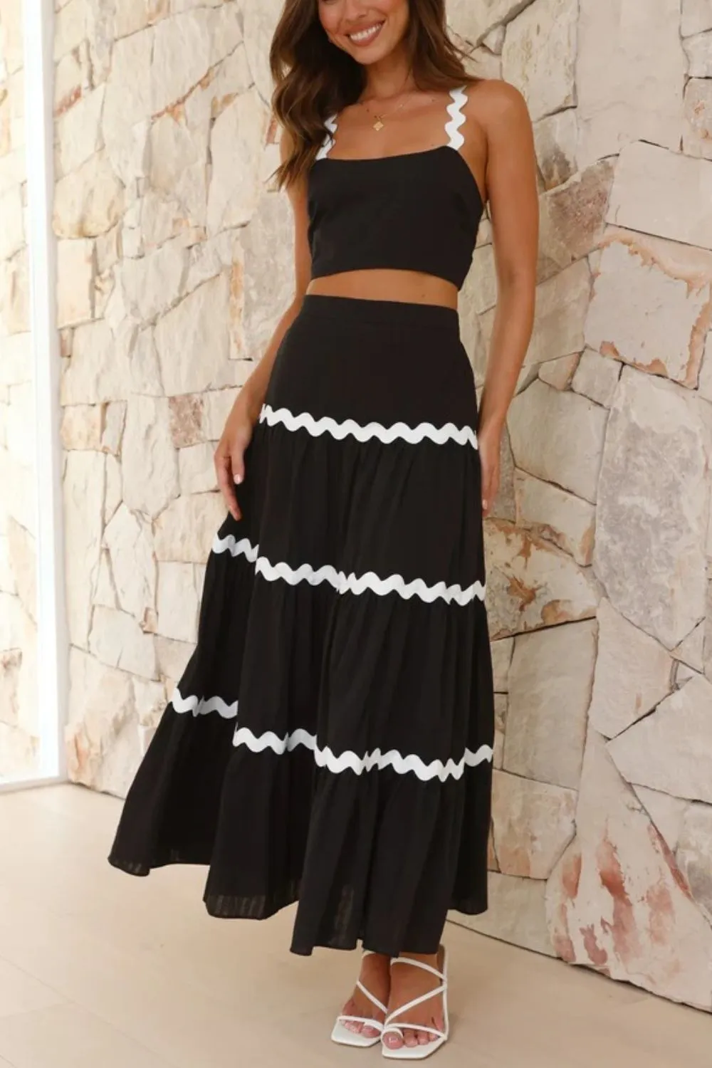 Contrast Trim Cami and Maxi Skirt Set, image 3