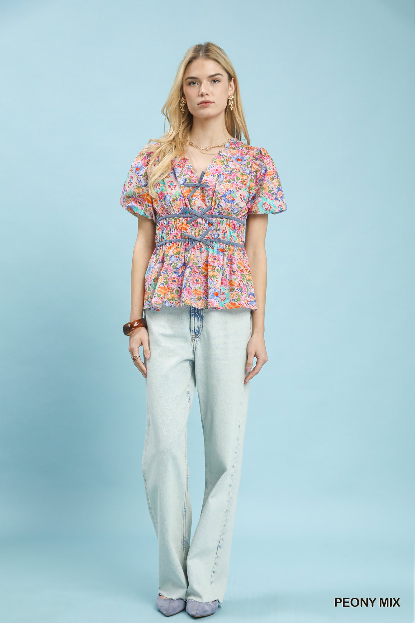 Mix Floral Smocked Waist Blouse, image 6