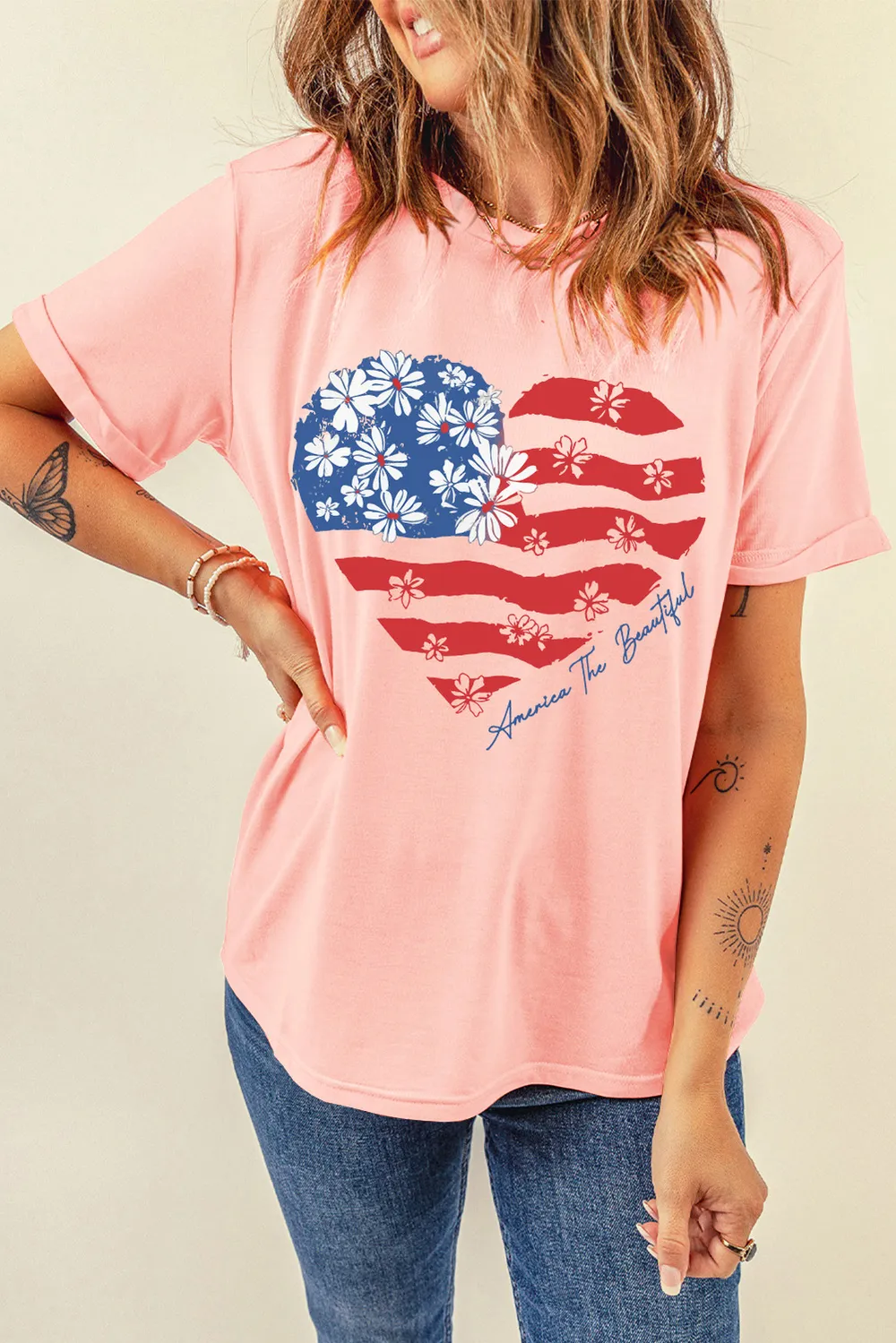 Heart Round Neck Short Sleeve T-Shirt, image 4