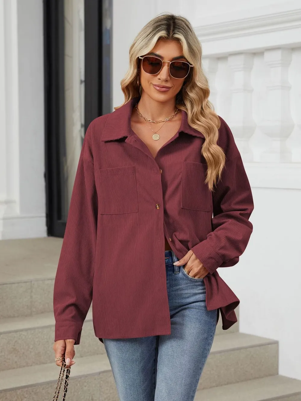 Button Up Long Sleeve Shirt with Breast Pockets, image 17