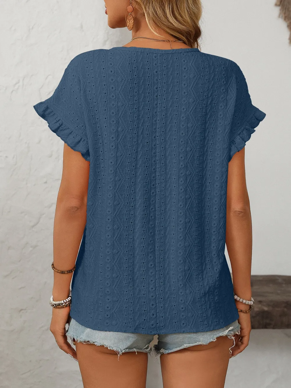 Eyelet Round Neck Short Sleeve Top, image 24