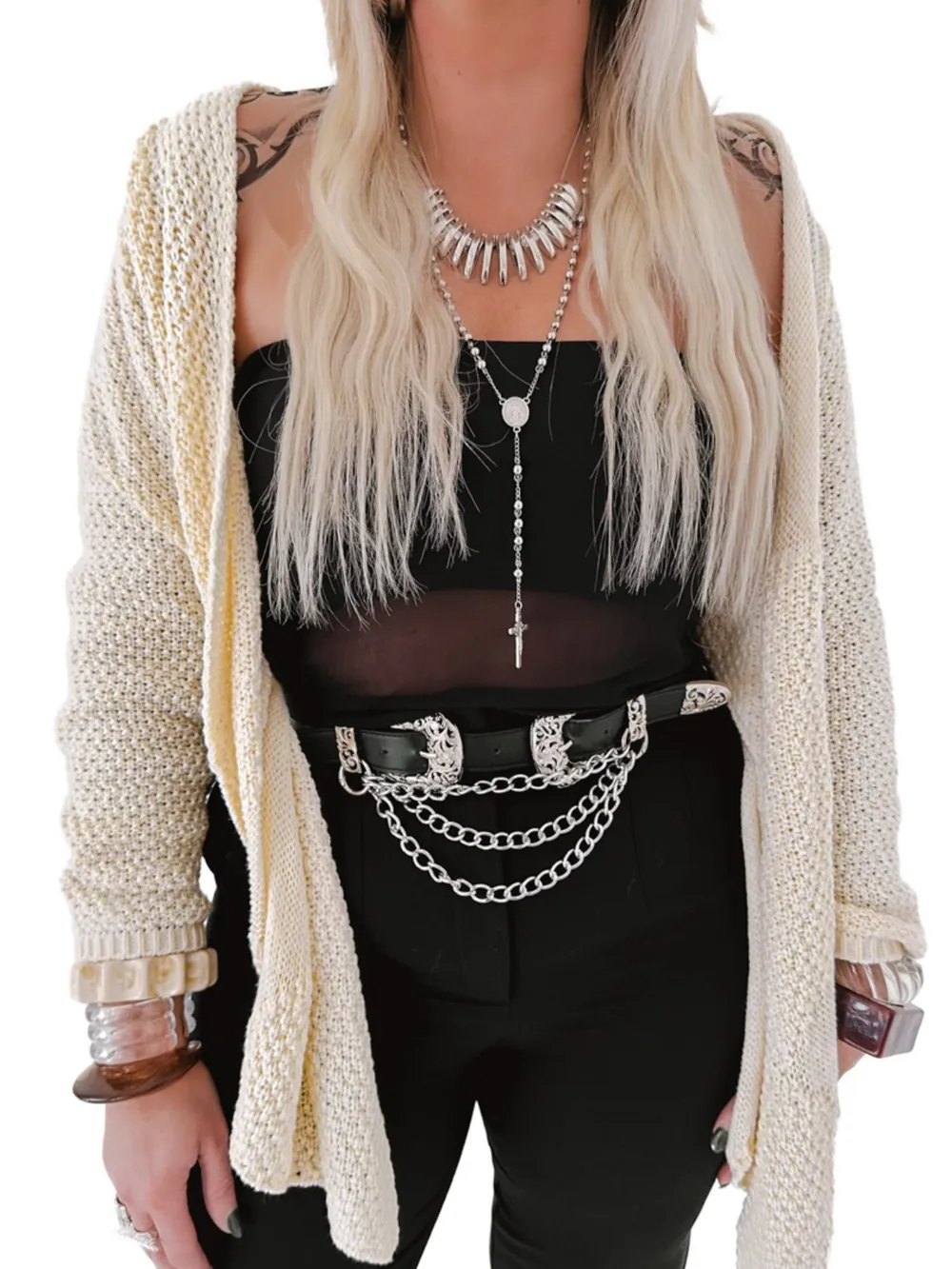 Oversized Knit Cardigan with Open Front Design, image 4
