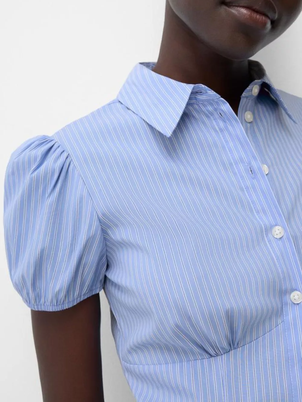 Striped Puff Sleeve Fitted Shirt, image 3