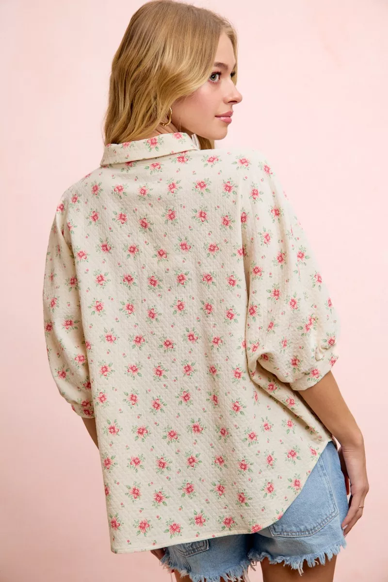 Flower Printed Short Dolman Blouse Top, image 6