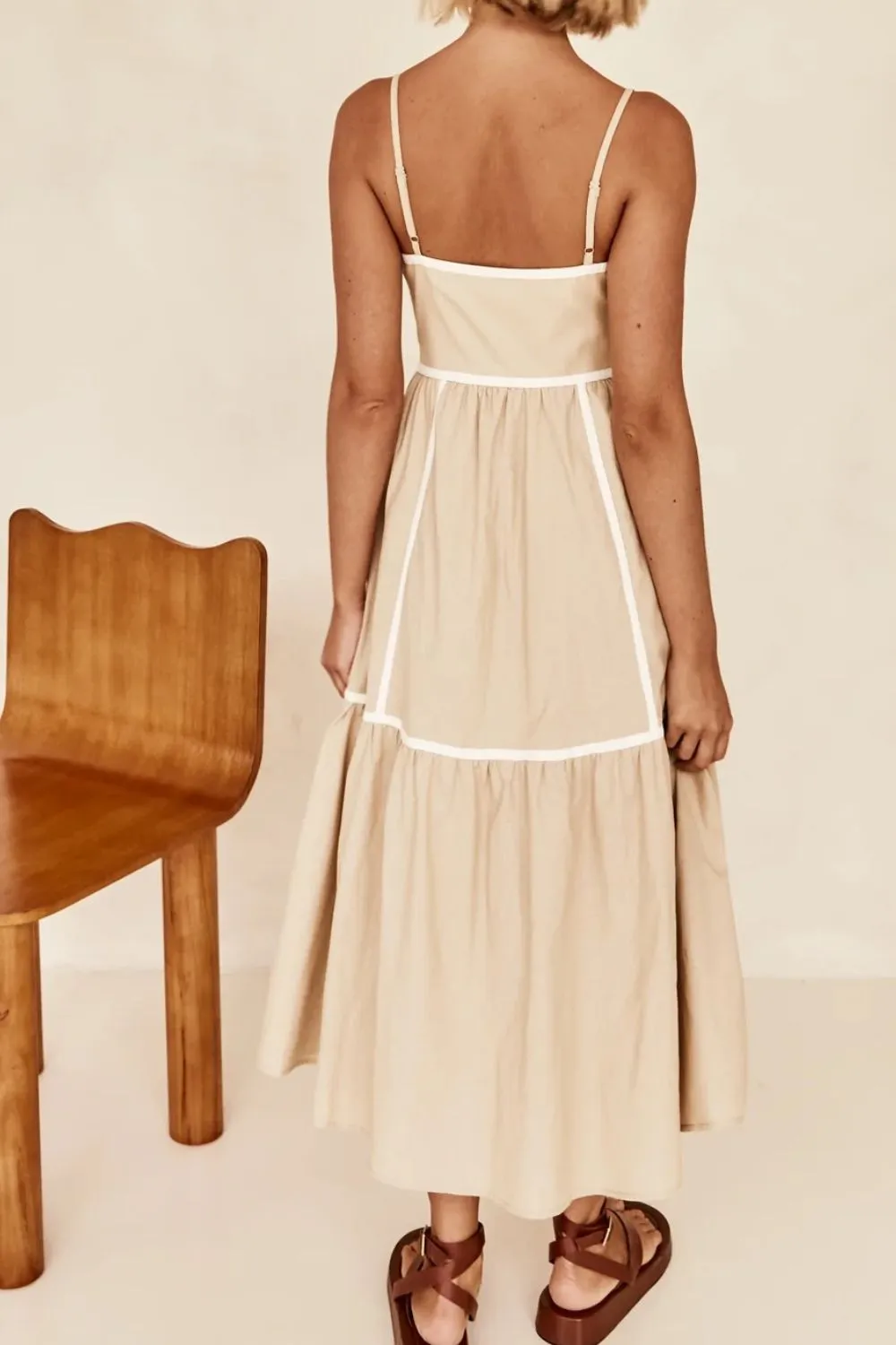 Contrast Trim Square Neck Midi Cami Dress, image 6