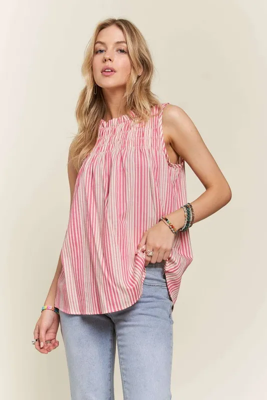 Contrast Striped Frill Round Neck Sleeveless Top, image 2
