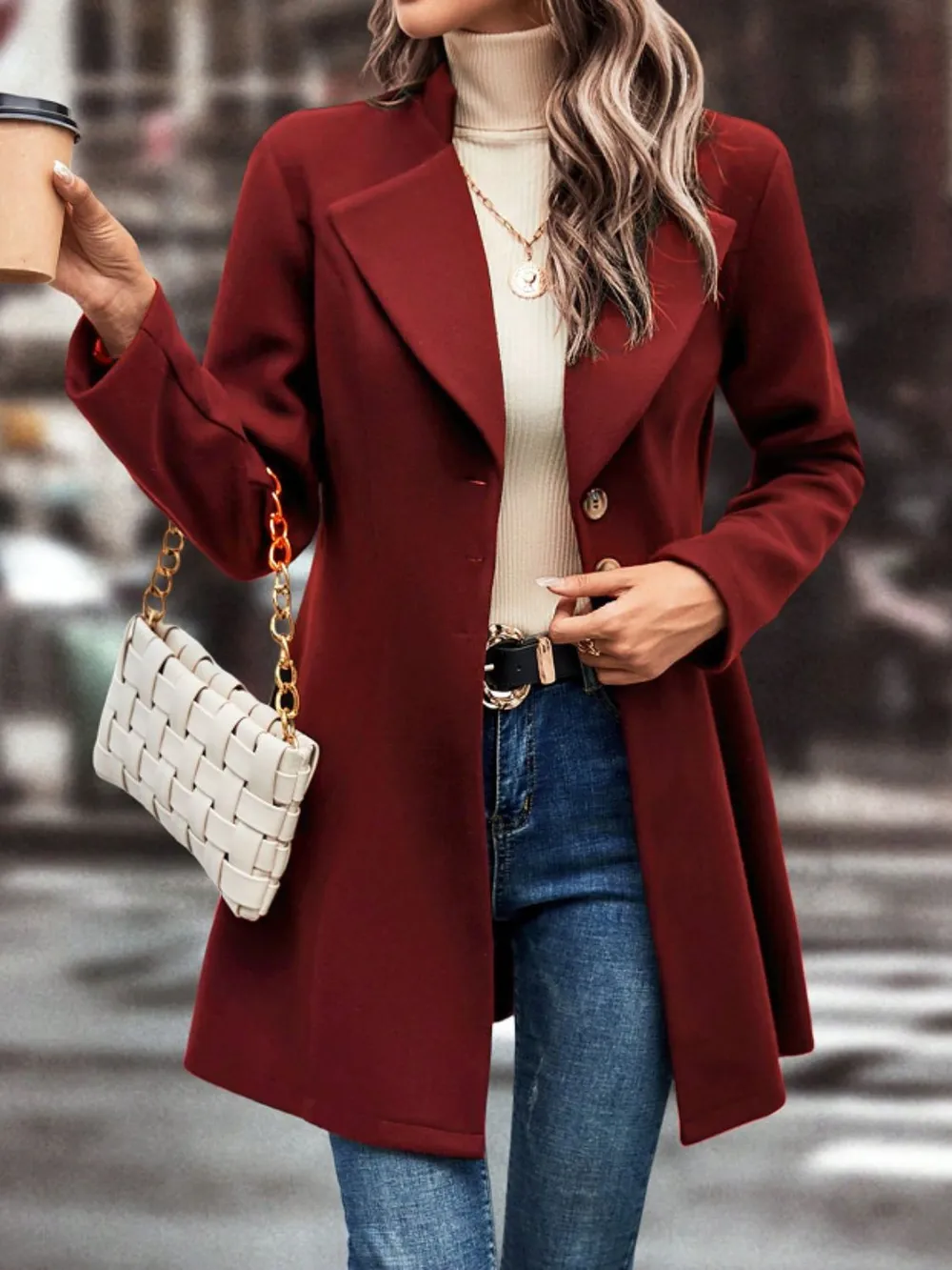 Collared Neck Button Up Long Sleeve Coat, image 14