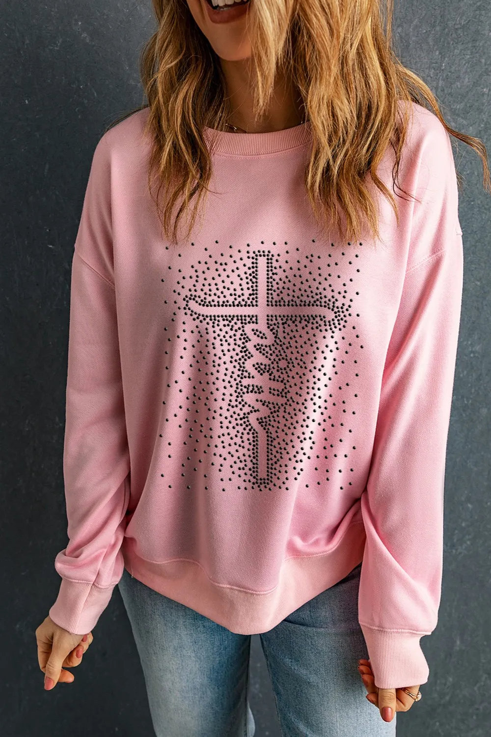 Graphic Round Neck Long Sleeve Sweatshirt, image 4