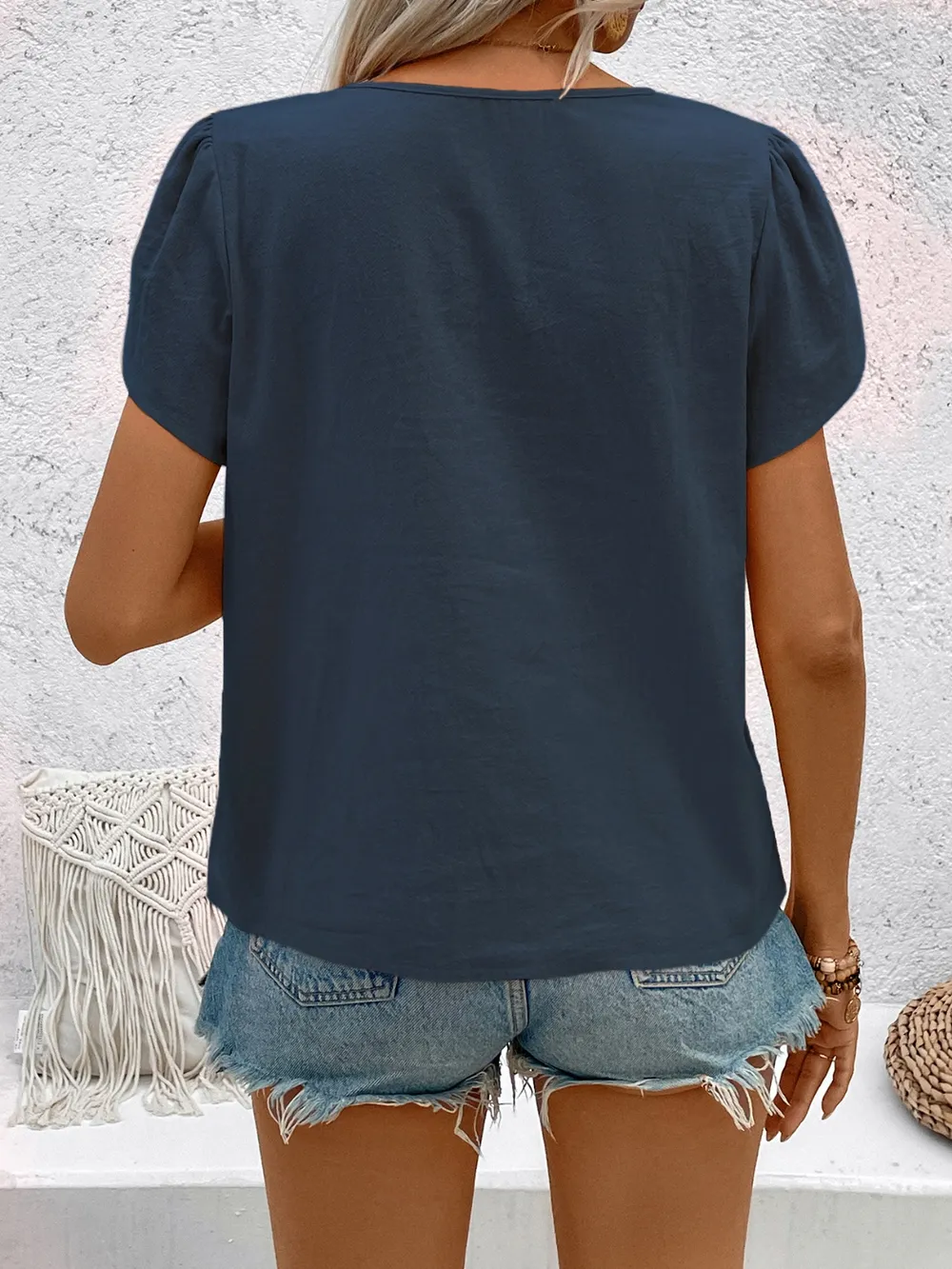 Notched Short Sleeve Blouse, image 13
