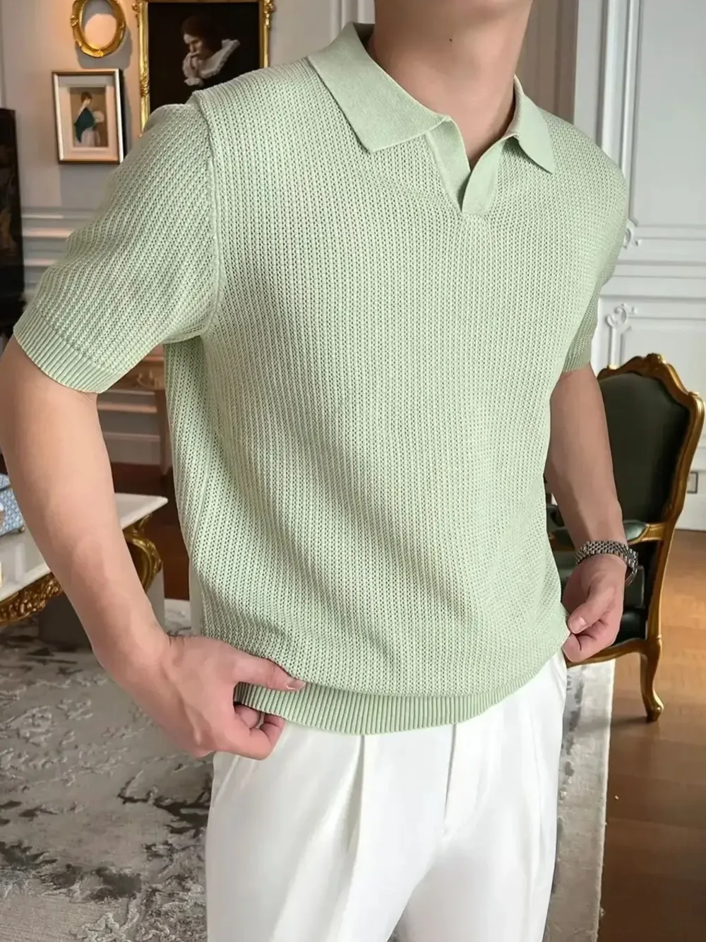 Men's Plus Size Textured Short Sleeve Polo, image 4