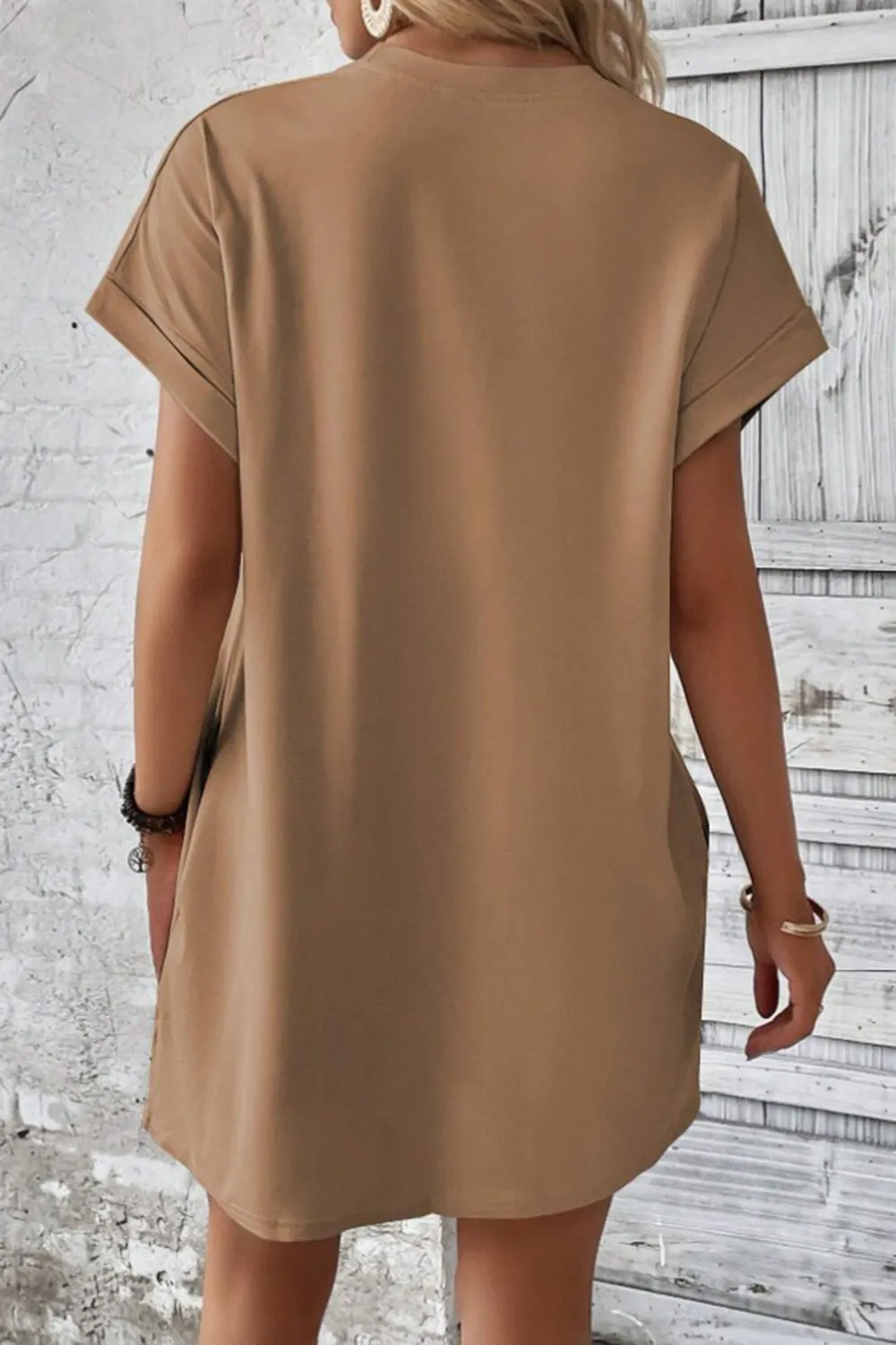 Pocketed Round Neck Short Sleeve Dress, image 19