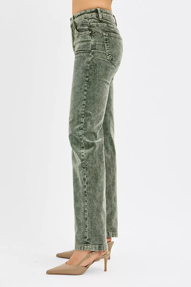 Tummy Control Mid Rise Straight Leg Corduroy Pants, image 4