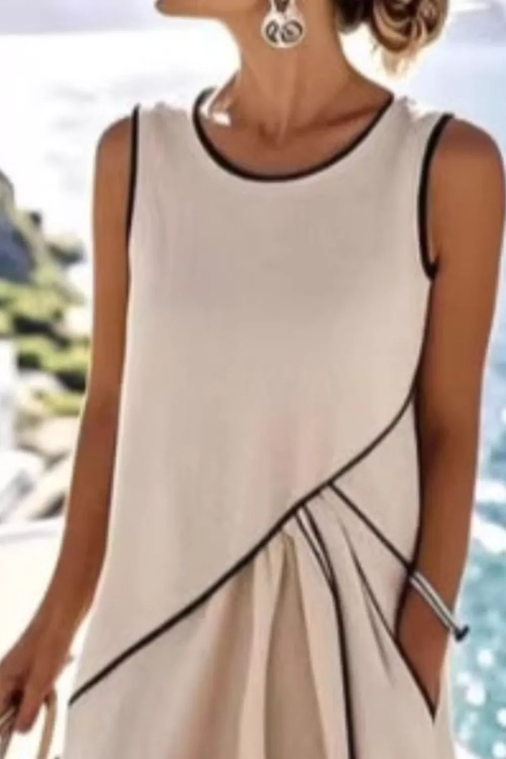 Sleeveless Casual Maxi Dress with Contrast Trim, image 3
