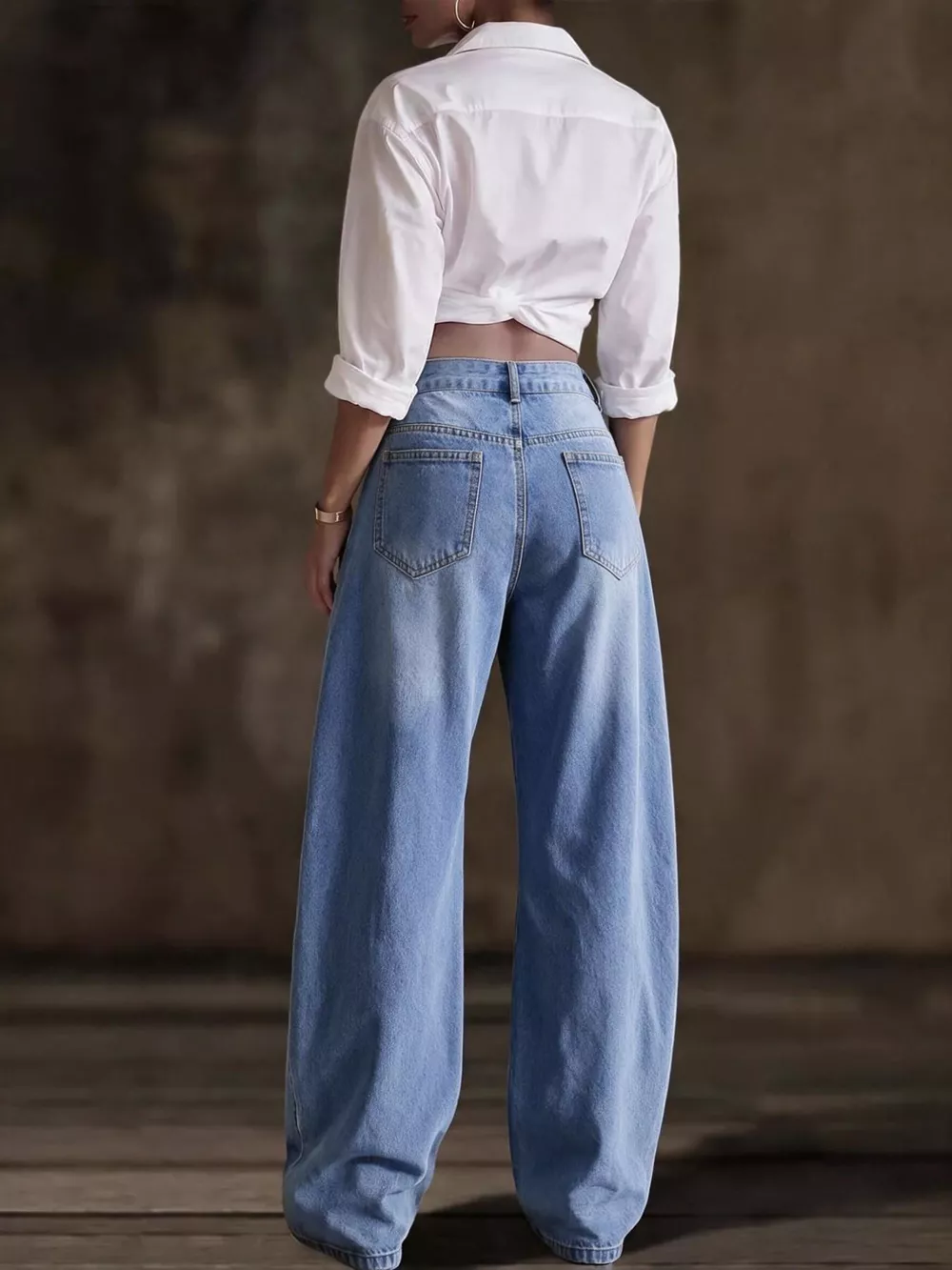 Decorative Button Wide Leg Jeans, image 22