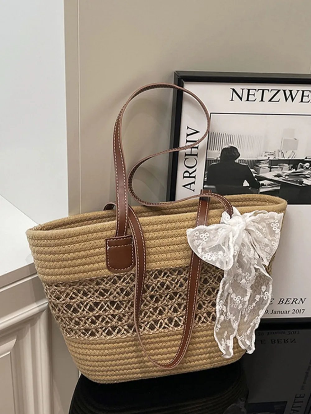 Woven Straw Shoulder Bag, image 8
