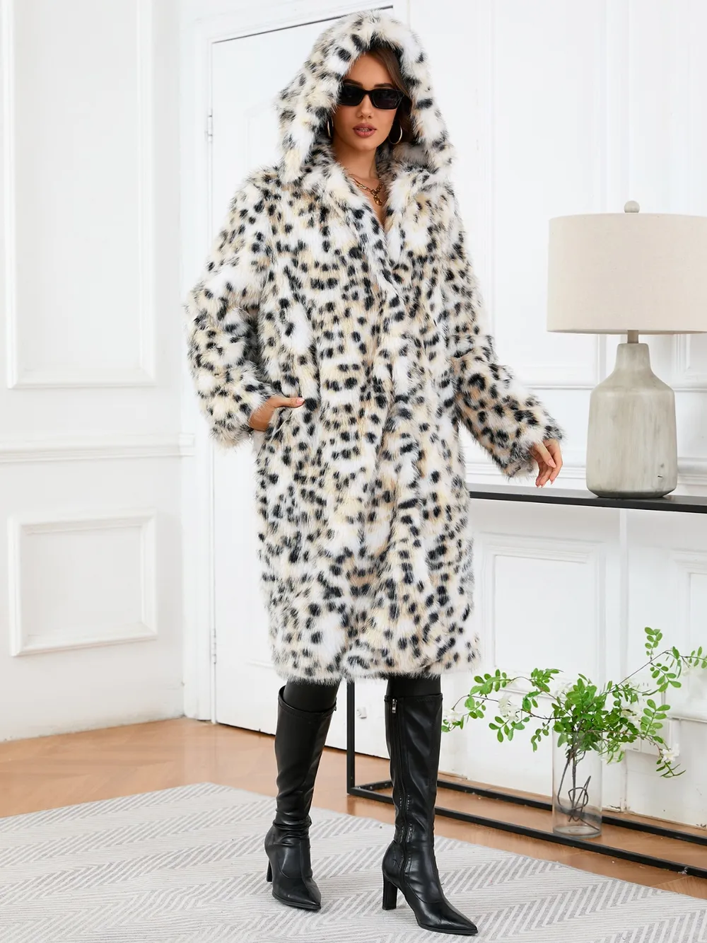Thermal Leopard Faux Fur Hooded Outerwear, image 2