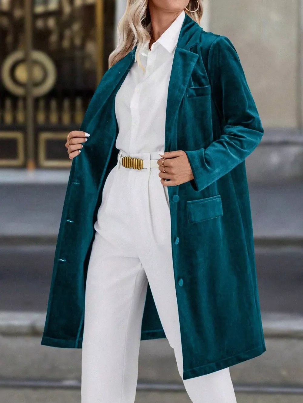 Lapel Collar Long Sleeve Longline Coat, image 5