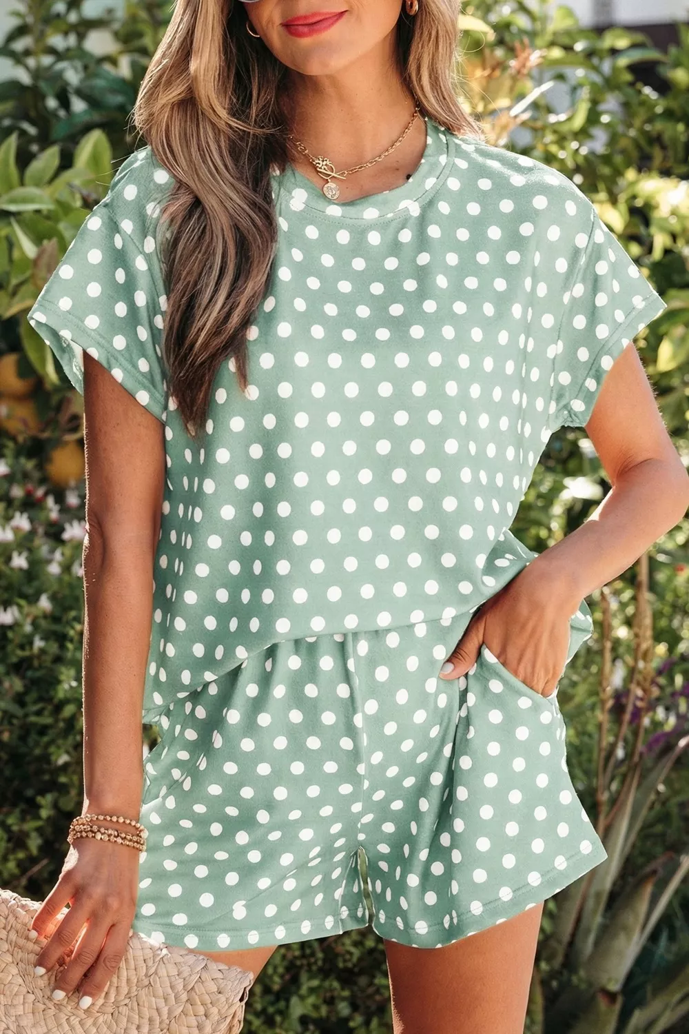 Polka Dot Print Tee and Shorts Set, image 3