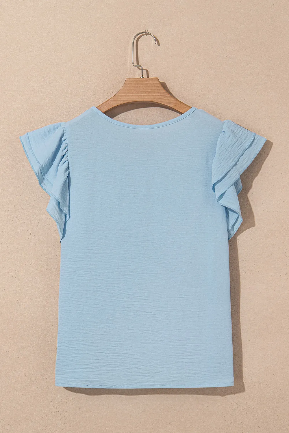 Solid Color Ruffled Short Sleeve Casual Blouse, image 14
