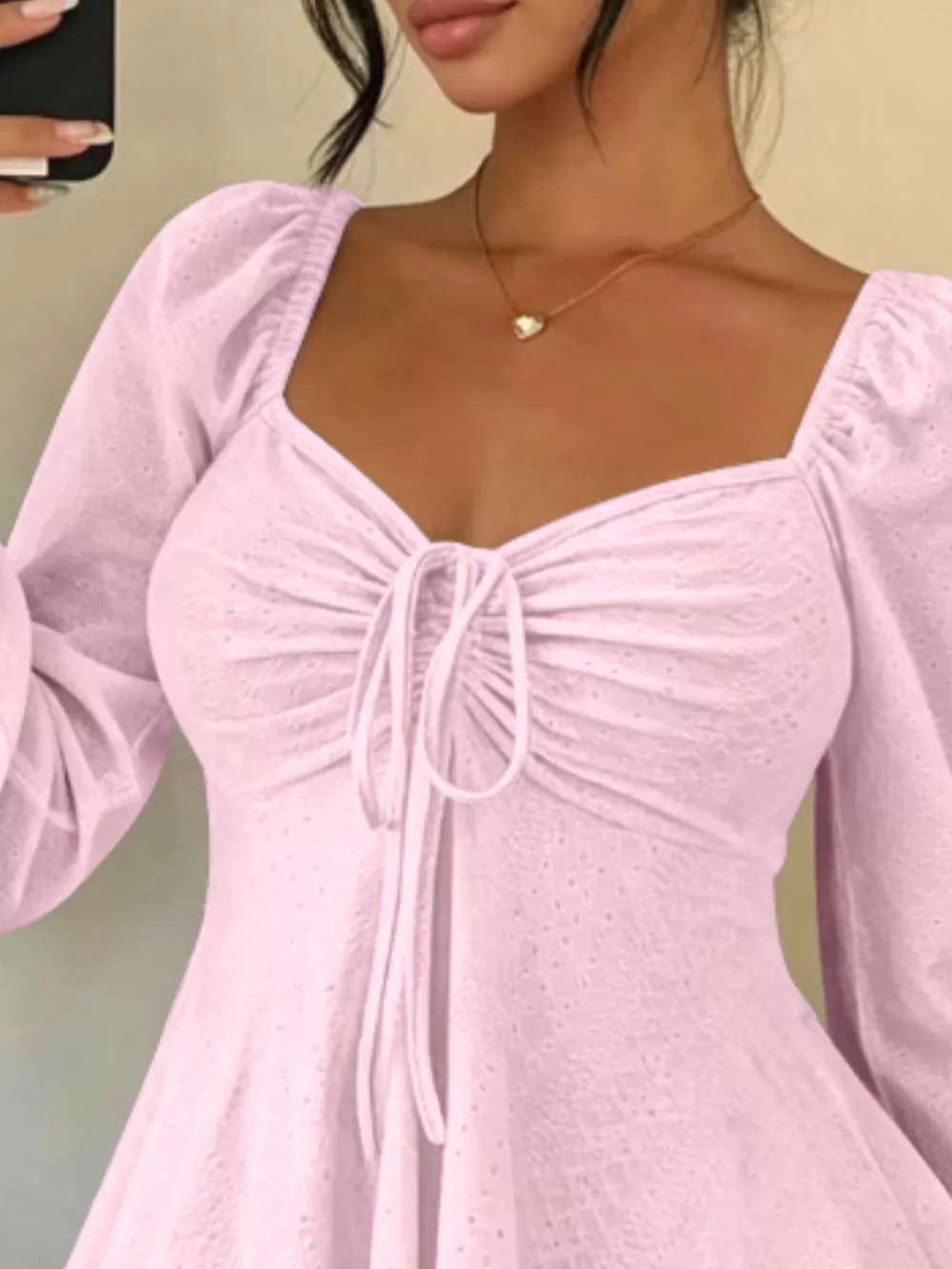 Ruched Sweetheart Neck Long Sleeve Top, image 23