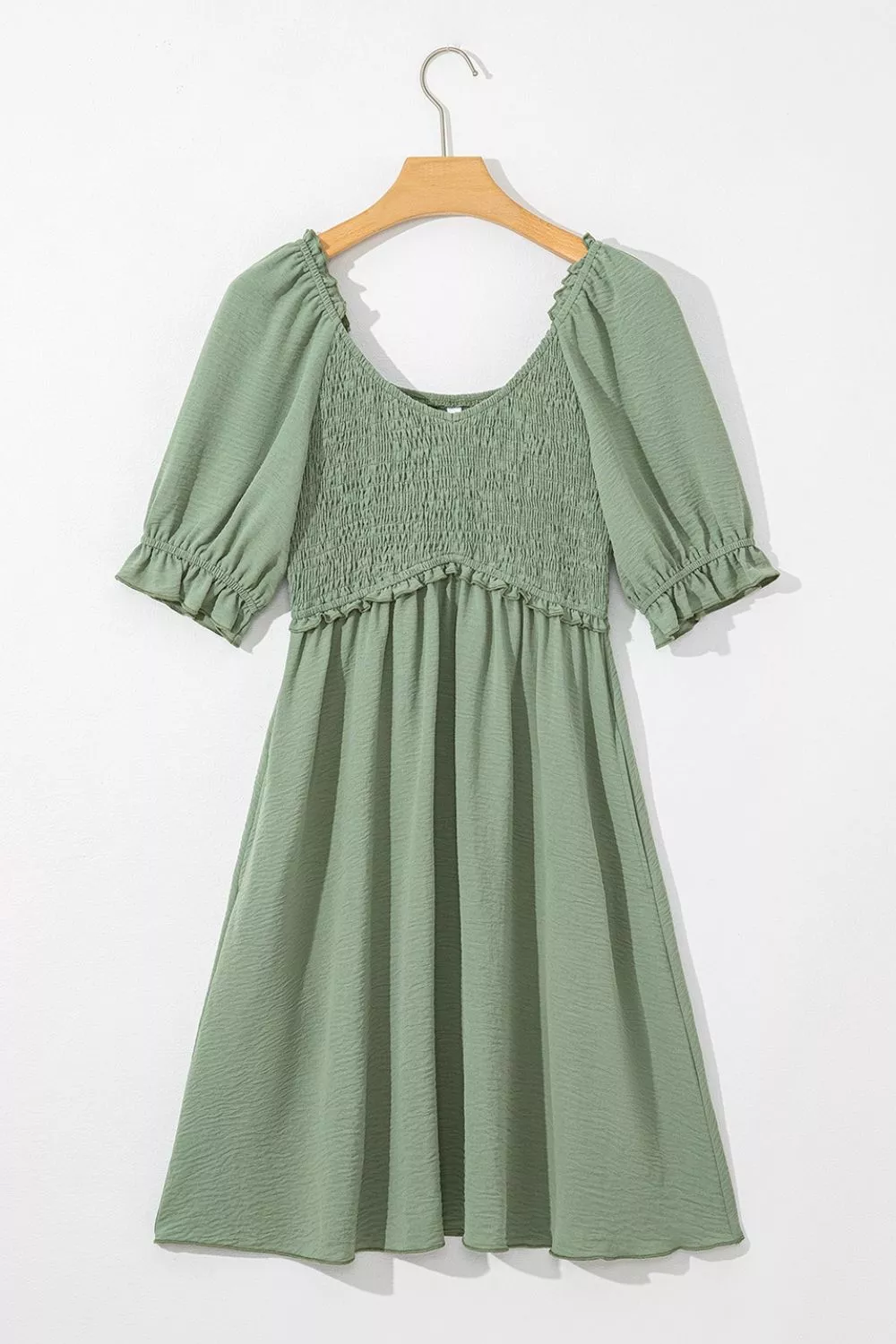 Short Sleeve Shirred Waist V-Neck Textured Mini Dress, image 13