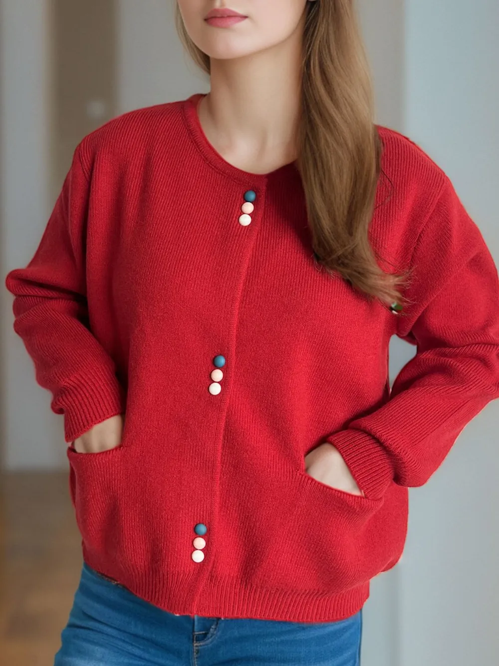 Button Down Long Sleeve Cardigan with Pockets, image 5