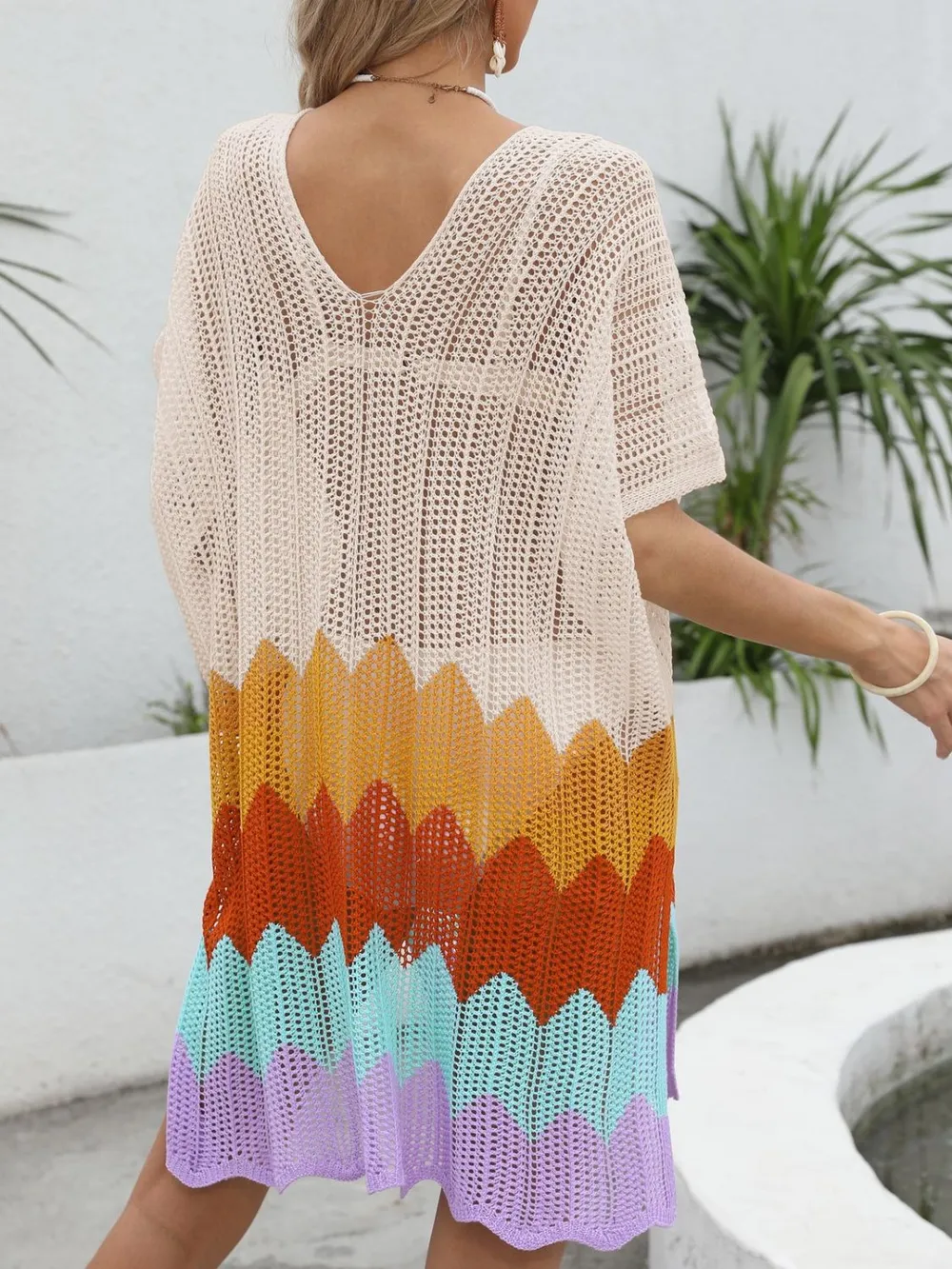 Openwork V-Neck Half Sleeve Cover-Up, image 5