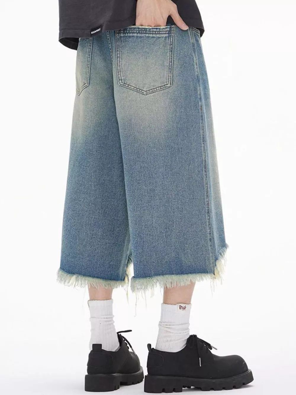 Men's Distressed Wide Leg Denim Shorts, image 4